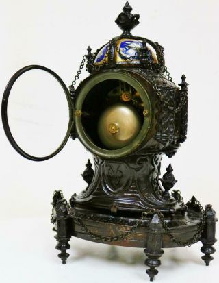Rare Antique French 8 Day Bronze & Sevres Porcelain Gothic Style Mantel Clock 11