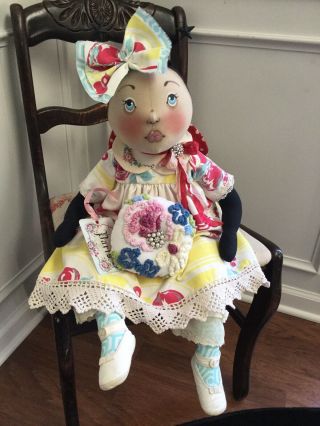 Primitive Folk Art Ooak Shabby Chic Lady Bug Doll