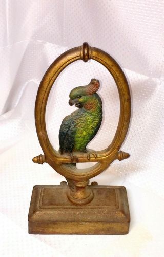Antique Bradley Hubbard Usa Parrot Bird Gold Art Statue Cast Iron Doorstop B&h