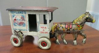 Vintage Marx Tin Litho Wind Up Toylands Farm Products Milk & Cream Horse & Buggy