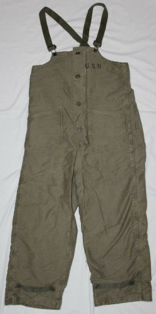 Wwii Us Navy Usn Wool Lined Deck Overalls,  Marked To Commanding Officer