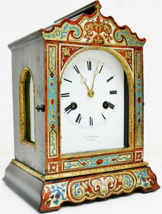 Fine Antique French Empire 8 Day Boulle & Enamelled Inlaid Officers Mantel Clock 2