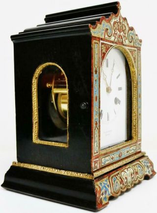 Fine Antique French Empire 8 Day Boulle & Enamelled Inlaid Officers Mantel Clock 3