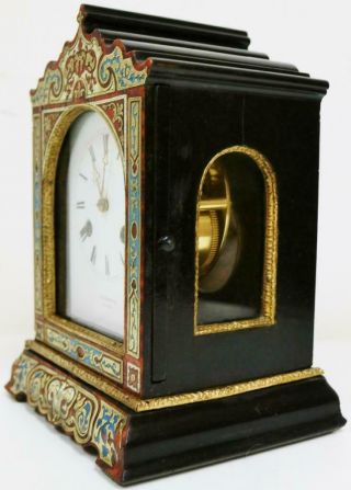 Fine Antique French Empire 8 Day Boulle & Enamelled Inlaid Officers Mantel Clock 4