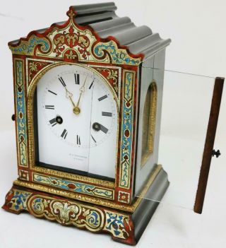 Fine Antique French Empire 8 Day Boulle & Enamelled Inlaid Officers Mantel Clock 6