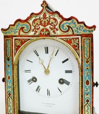 Fine Antique French Empire 8 Day Boulle & Enamelled Inlaid Officers Mantel Clock 8