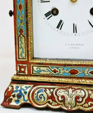 Fine Antique French Empire 8 Day Boulle & Enamelled Inlaid Officers Mantel Clock 9