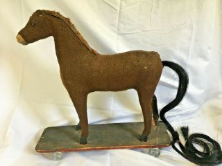 Antique Platform Wheeled Horse Pull Toy W Shoebutton Eyes Tlc Needed