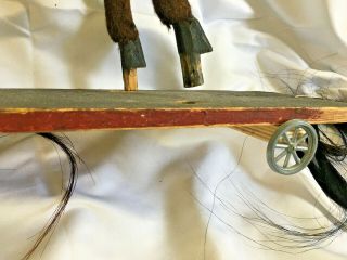 Antique platform wheeled horse pull toy w shoebutton eyes TLC needed 6