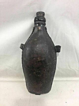Civil War Period Military Leather Covered Glass Field Flask