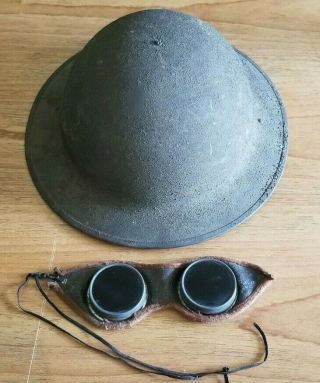 Ww1 Us Doughboy Helmet (w/linert) With Goggles (wartime)