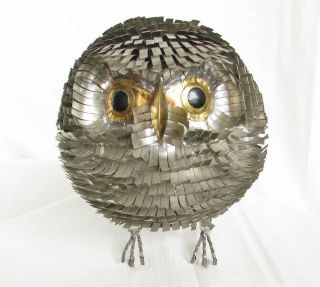 Vintage 1970s Mcm Curtis Jere Style Large Owl Metal Sculpture Mid Century Modern