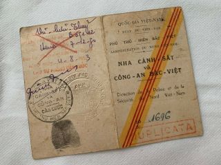 Vintage French Indochina Military National Police " BẮc ViỆt " Id Card 1953