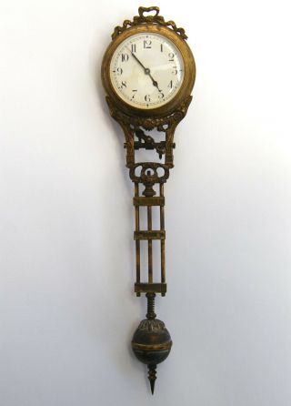 Antique - Victorian - Gilded Spelter Key Wound Miniture Pendulum Mystery Clock - C1880