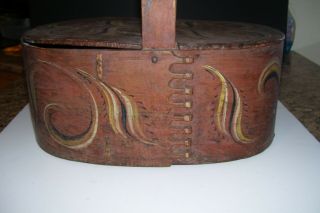 EARLY ANTIQUE Wooden Box w/Handle - Scandinavian,  w/Hand Painted Designs 2