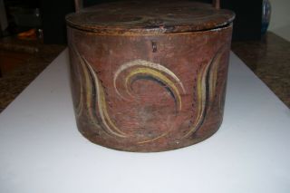 EARLY ANTIQUE Wooden Box w/Handle - Scandinavian,  w/Hand Painted Designs 3