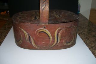 EARLY ANTIQUE Wooden Box w/Handle - Scandinavian,  w/Hand Painted Designs 4