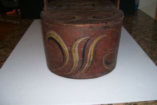 EARLY ANTIQUE Wooden Box w/Handle - Scandinavian,  w/Hand Painted Designs 5