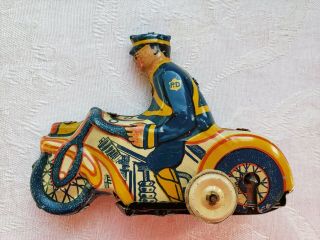 Vintage Louis Marx Police Mystic Motorcycle Windup Tin Toy