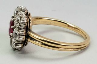 ANTIQUE 14K GOLD RUBY & DIAMOND CLUSTER RING - Sz 6.  5 11