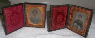 2 Antique Ambrotype Glass/gold Mini Photos Book Frame Civil War Era Ladies Ny