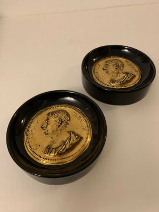 Mcm Mid Century Italian Piero Fornasetti Ancient Roman Coin Pair Bowls Ashtrays