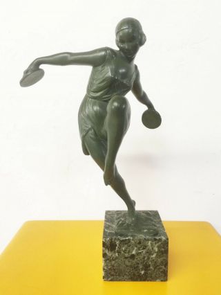 French Art Deco Bronze Cymbal Dancer Signed " Fayral " Pierre Le Faguays 1892 - 1962