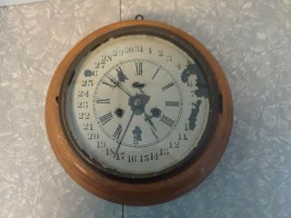 Unusual Antique 8 Day Lever Time Calendar Haven Wall Clock