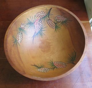 Antique Primitive Ex.  Large Dough Wood Bowl W/ Knob Feet Farm Made Hand Painted