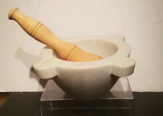 Antique French Marble Mortar With Wooden Pestle.  Nr