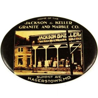 Antique Jackson & Keller Granite & Marble Hagerstown,  Md Celluloid Pocket Mirror