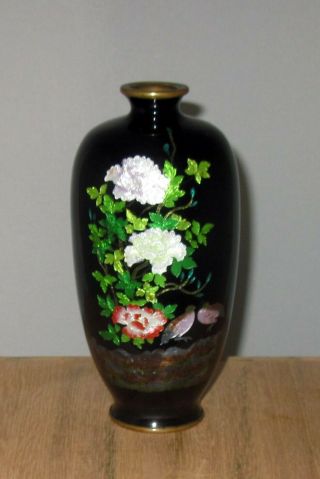 Meiji Period Japanese Partial Ginbari Cloisonne Enamel Vase W/ Two Quail,  Floral