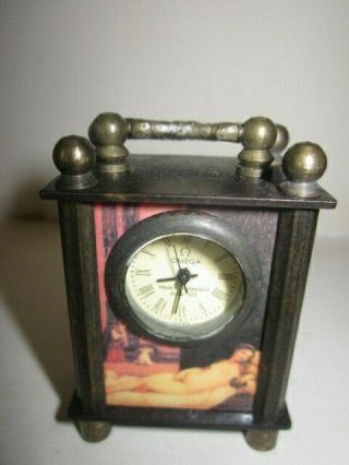 Charming 20th Century Omega Miniature Carriage Clock with Erotica Panels 2
