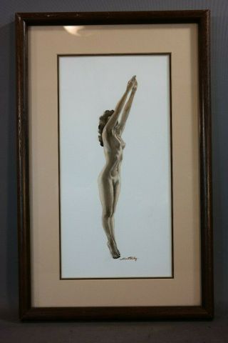 Vintage Mid Century Jim Striby Nude Lady Old Watercolor Portrait Modern Painting