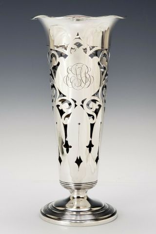 9 " Antique Gorham / Theodore Starr Art Nouveau Sterling Silver Pierced Vase