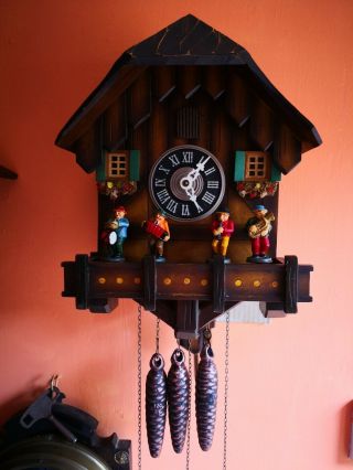 Vintage Musical Cuckoo Clock With Moving Umpar Band