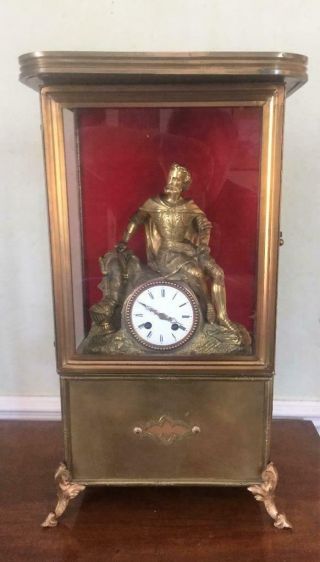 Antique French Gilt Bronze Clock 1860 In Vitrine.  By Dumoulinneuf Ah Molle Paris