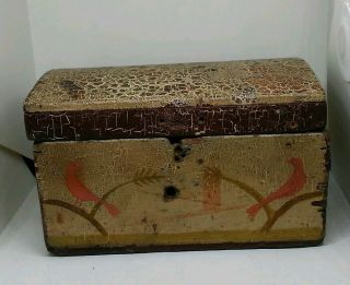 Antique 1800s German Pennsylvania Decorated Folk Art Fraktur Birds Style Box