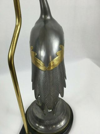 Vtg Mid Century La Barge Pewter and Brass Crane Lamp Capiz Shell Lampshade 5