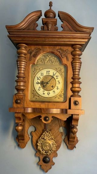 Antique Gustav Becker Kienzle Movement Germany Pendulum Chime Wall Clock W/key