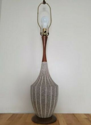 Vintage Mid Century Modern Table Lamp Ceramic Wood Retro