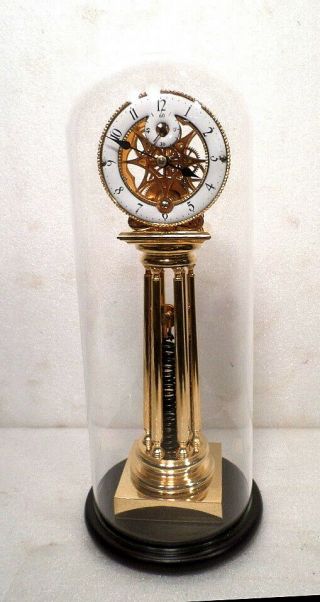 Coil Spring Wound Fusee Driven Shelf Clock - - 24k Gold Plated Clock With Dome