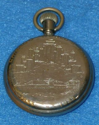 Rare 1933 World’s Fair Fort Dearborn & Chicago Skyline Pocket Watch Runs