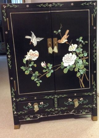 Chinese Furniture,  Hand Engraved And Painted Wooden Lacquered Cabinet