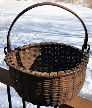 Large 19th C.  Antique Taconic N.  Y.  Splint Swing Handle Basket Folk Art Country
