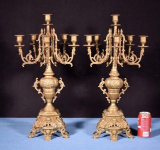 Xl 24 " Tall French Neo Gothic Brass Bronze Candelabra Candlesticks