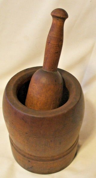Early Antique Wooden Mortar And Pestle - Farmhouse Country Primitive - Treenware