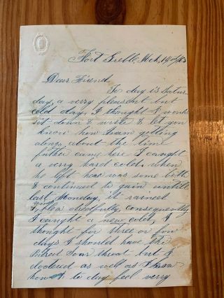 1863 Civil War Soldier Letter Fort Greble Defense Washington Dc Soldiers Dying