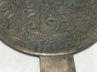 F479: Japanese old copper hand mirror with very good relief work of rare pattern 9