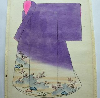 Japanese Picture Scroll 1890s Hand Painted Sample Designs Of Kimono Textile